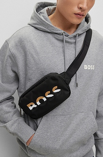 BOSS 博斯标志性条纹徽标带肩带腰包,  001_Black
