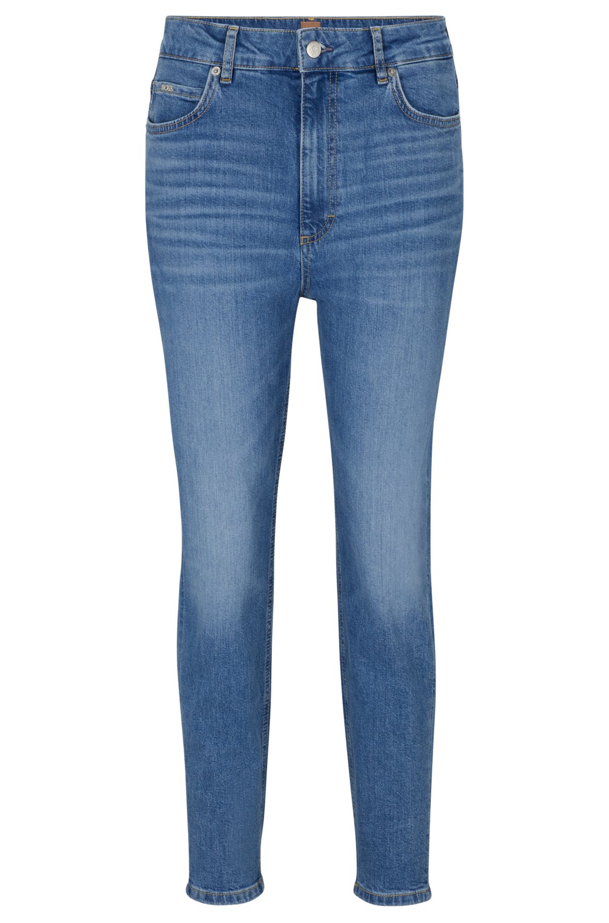 Blaue Cropped-Jeans aus bequemem Stretch-Denim mit hohem Bund, Blau
