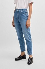 High-waisted cropped jeans in blue comfort-stretch denim, Blue