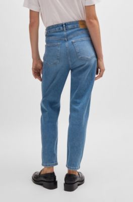 High-waisted cropped jeans in blue comfort-stretch denim, Blue