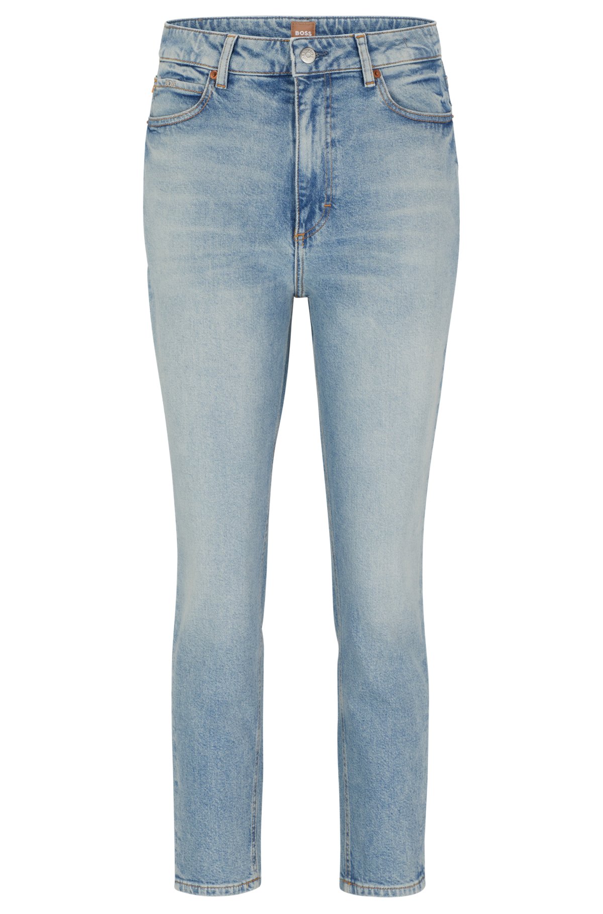 Jeans met hoge taille van comfortabel, blauw stretchdenim, Lichtblauw