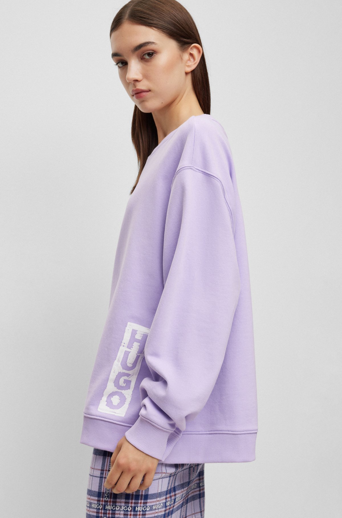 Oversized-fit sweatshirt in French terry with logo detail, Light Purple