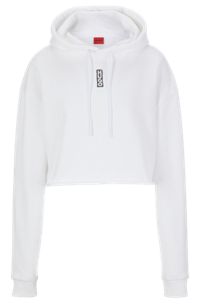 Cotton-terry cropped hoodie with vertical logo, White