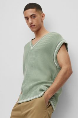 HUGO - Oversized-fit sleeveless V-neck sweater with logo badge