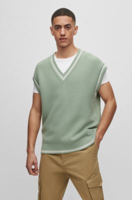 HUGO - Oversized-fit sleeveless V-neck sweater with logo badge