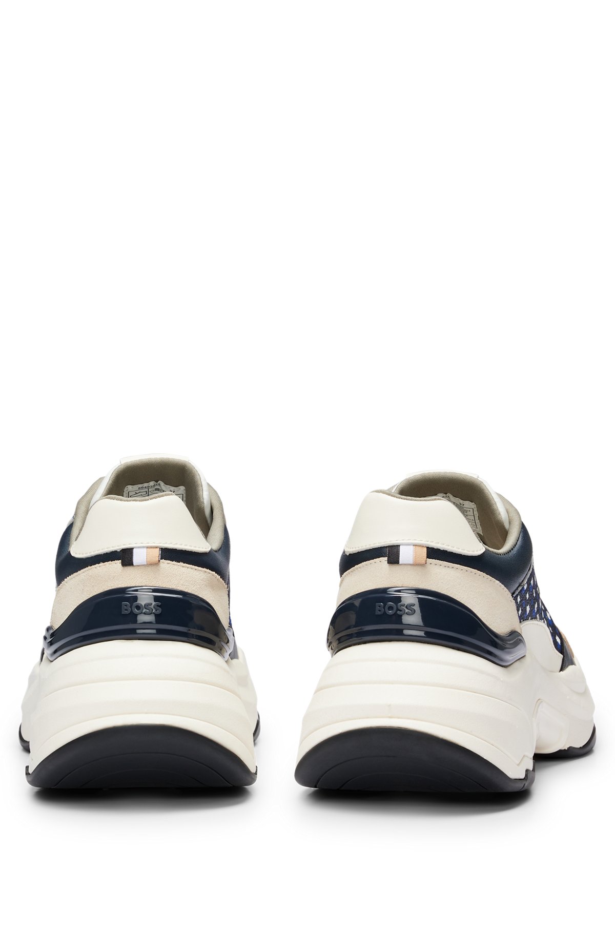 Chunky trainers with bonded leather and a monogrammed panel, Patterned