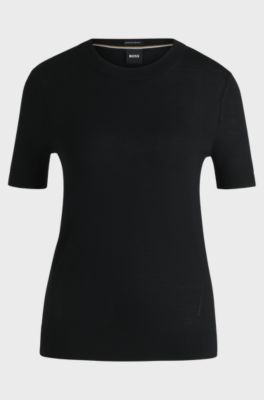 Knit t-shirt in merino wool, Black