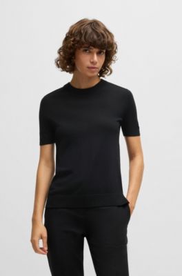 Knit t-shirt in merino wool, Black
