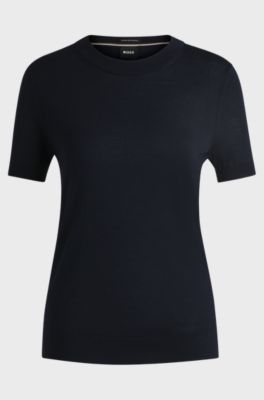 Knit t-shirt in merino wool, Dark Blue