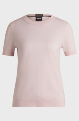 Maglione a maniche corte in lana merino, Rosa chiaro