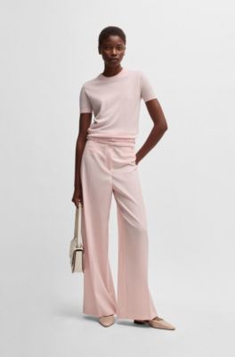 Maglione a maniche corte in lana merino, Rosa chiaro