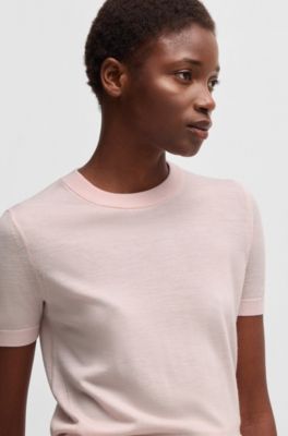 Knit t-shirt in merino wool, light pink