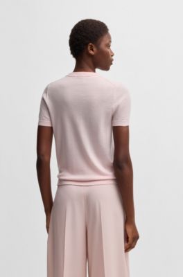 Knit t-shirt in merino wool, light pink