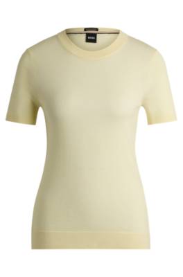 Hugo Boss Short-sleeved Sweater In Merino Wool In Yellow