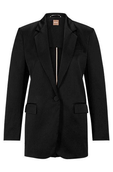 BOSS 博斯大款版型柔软缎面单排扣夹克外套,  001_Black