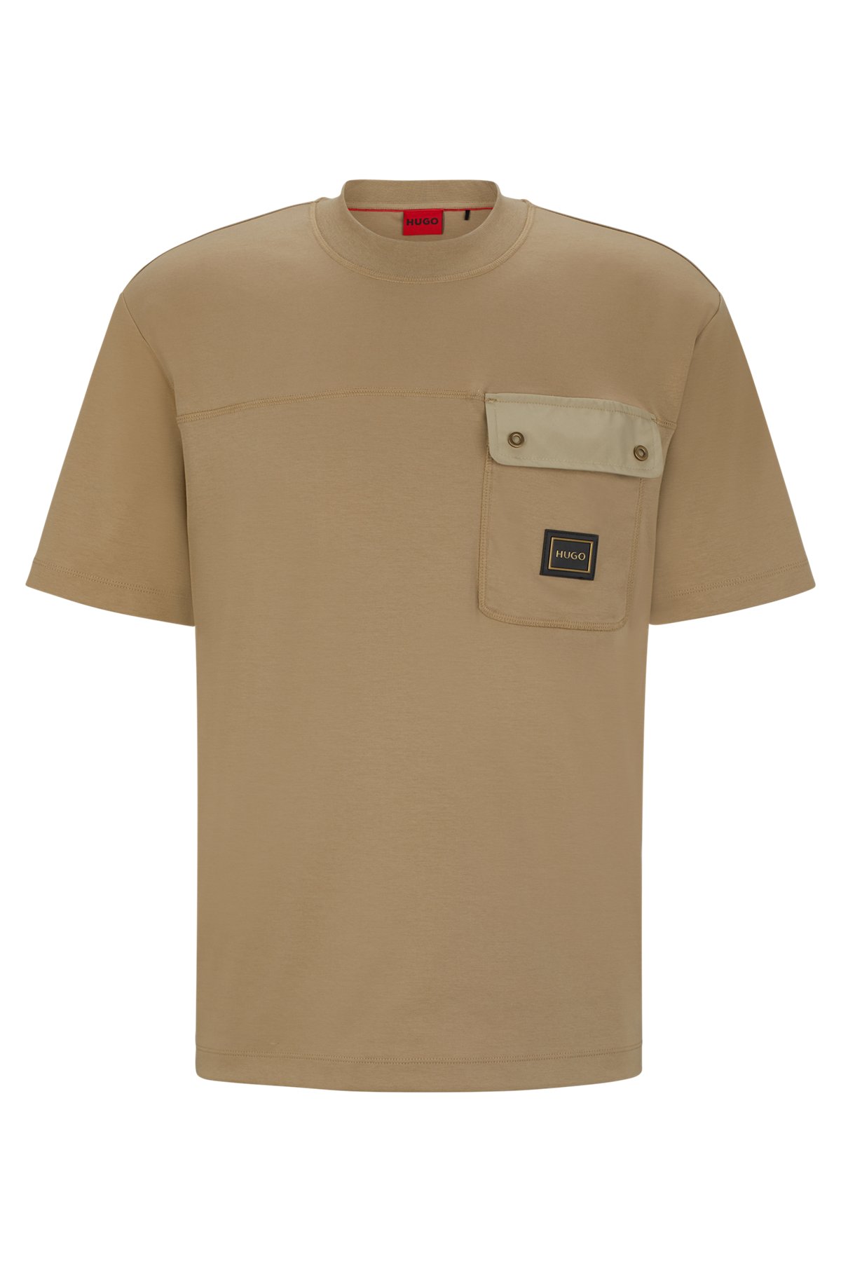 T-shirt af bomuld med logo med metalramme, Lysebrun