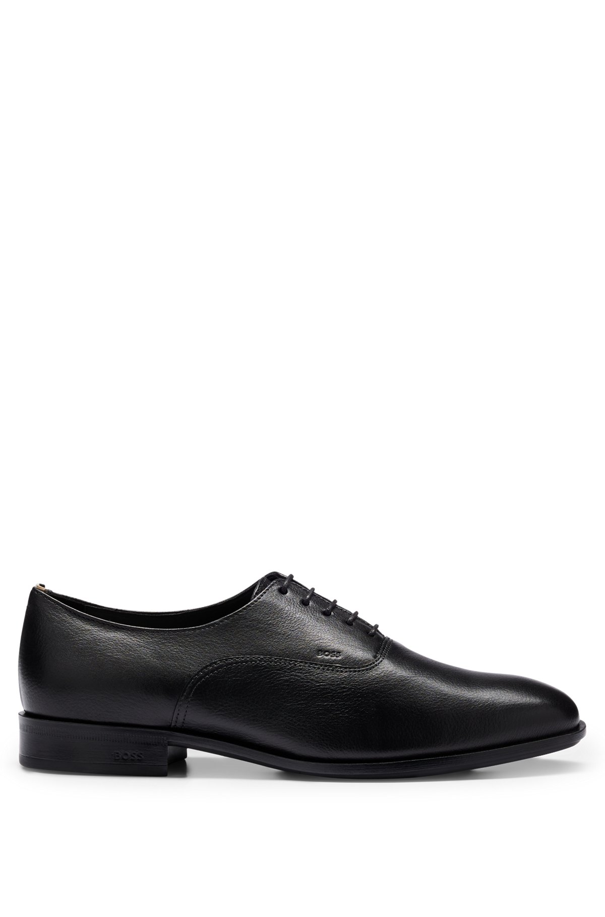 Grained-leather Oxford shoes with embossed logo, Black