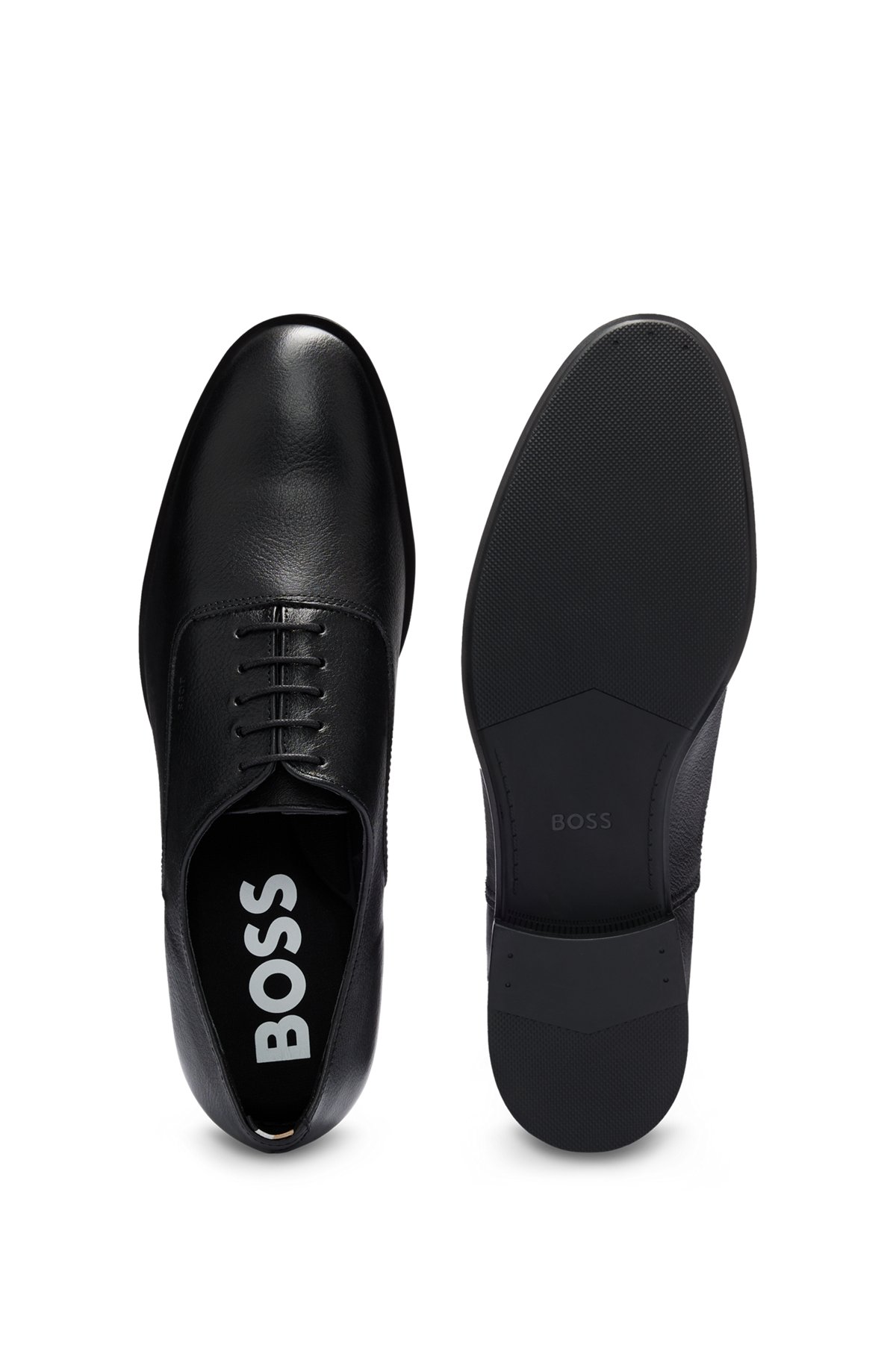 Grained-leather Oxford shoes with embossed logo, Black