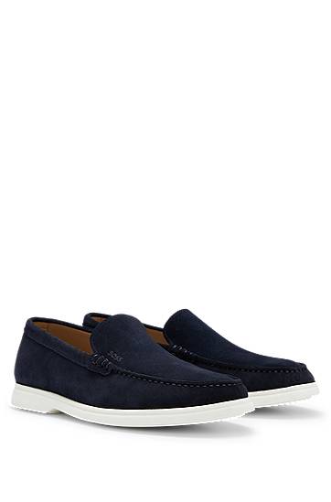 Suede loafers with embossed logo and TPU outsole, Hugo boss