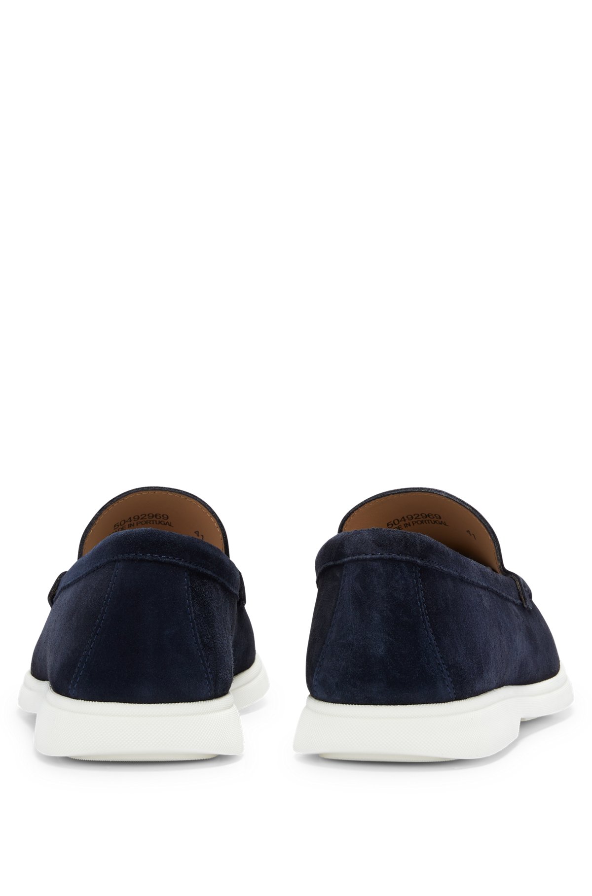 Suede loafers with embossed logo and TPU outsole, Dark Blue