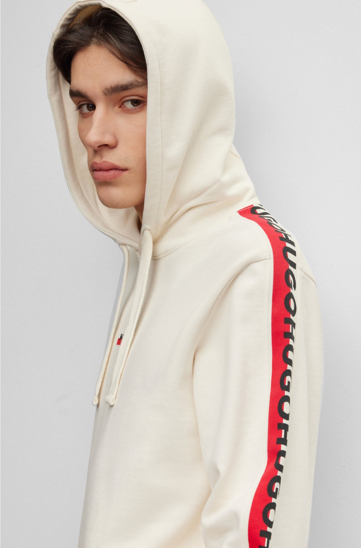 Cotton-terry hoodie with stripes and logos