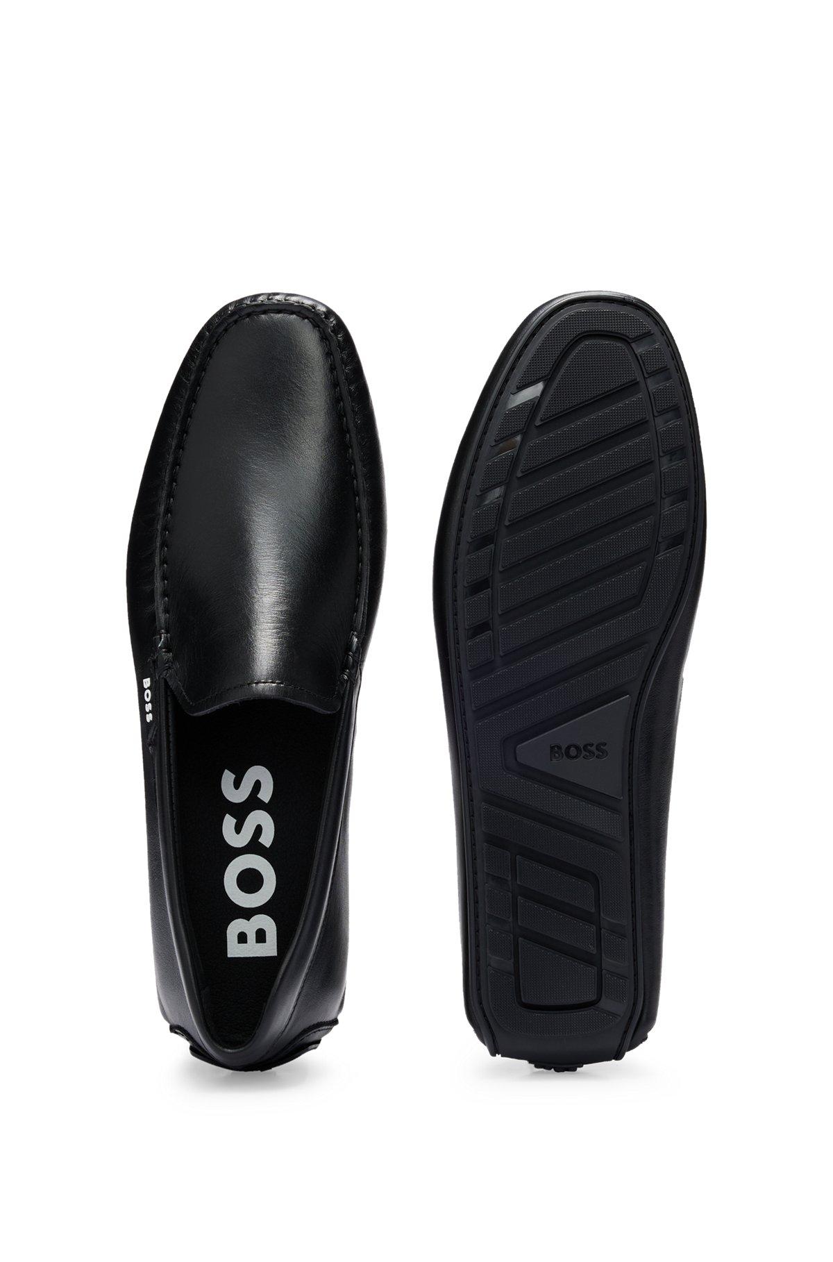 Nappa-leather moccasins with logo trim, Black