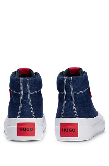 HUGO 雨果红色徽标细节高帮牛仔风运动鞋,  405_Dark Blue