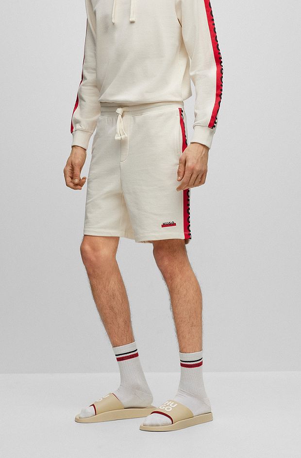 Cotton-terry shorts with stripes and logos, White