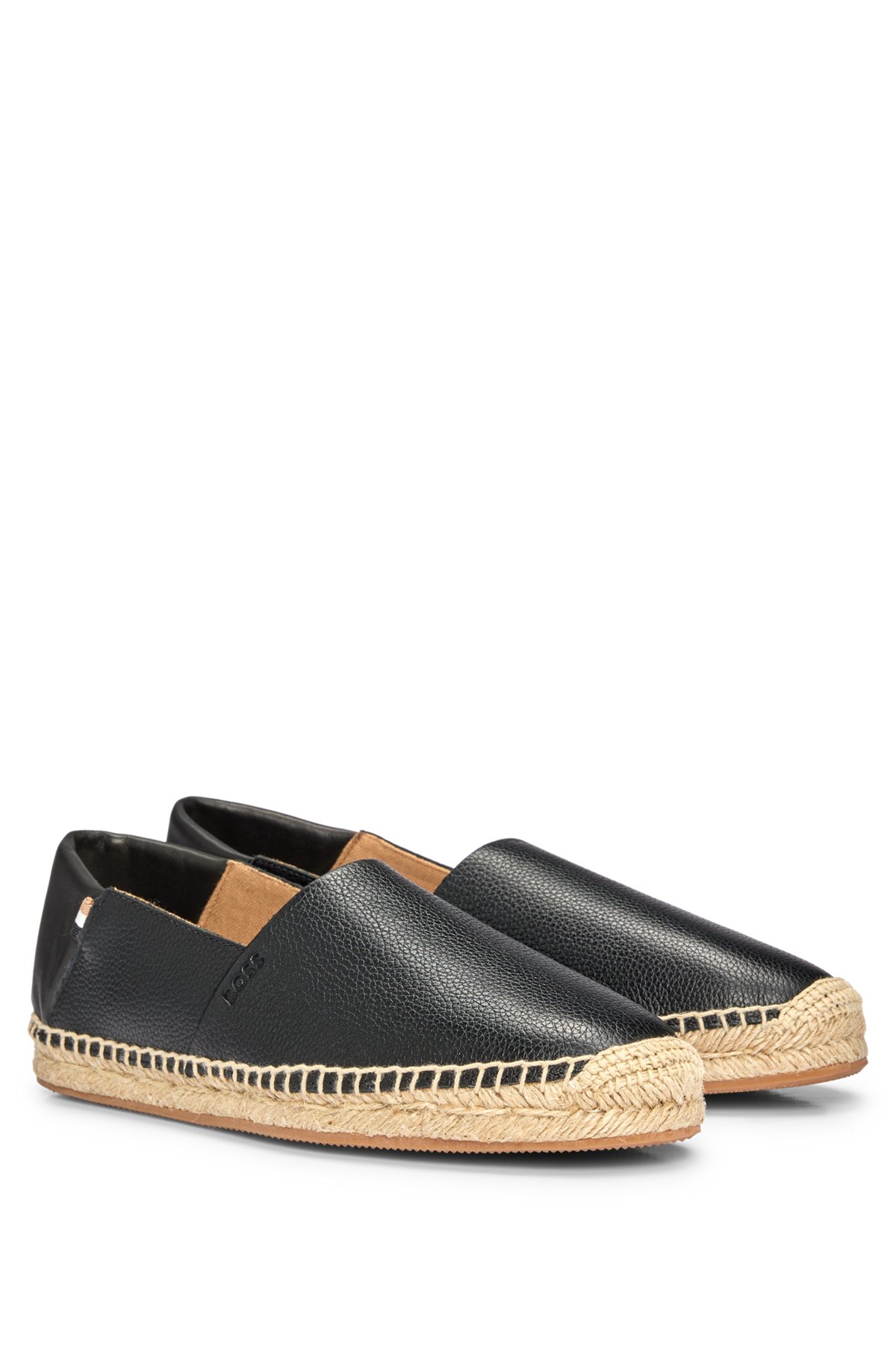 Slip-on espadrilles in leather with signature details, Black