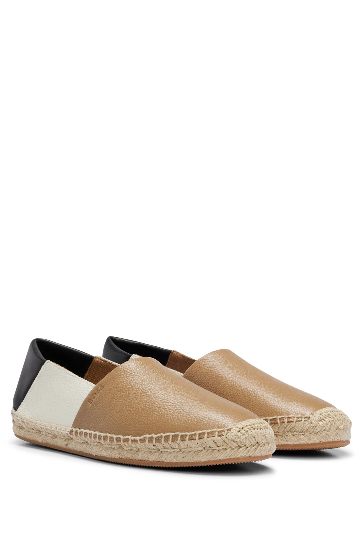 Grained-leather espadrilles with signature-stripe colors, Light Beige