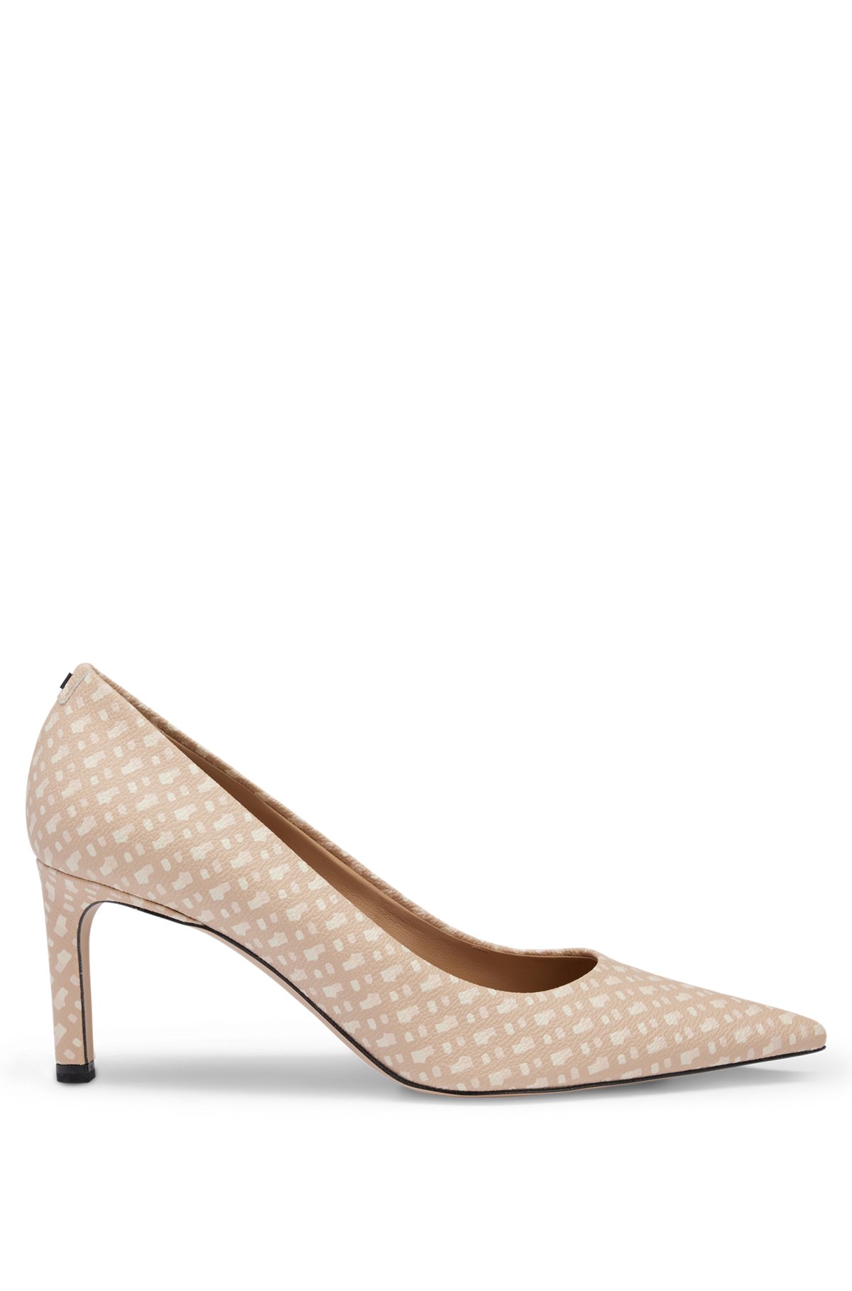 Leather pumps with printed monograms and pointed toe, Light Beige