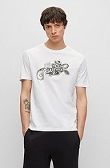 Cotton-jersey T-shirt with paisley motif and logo, White