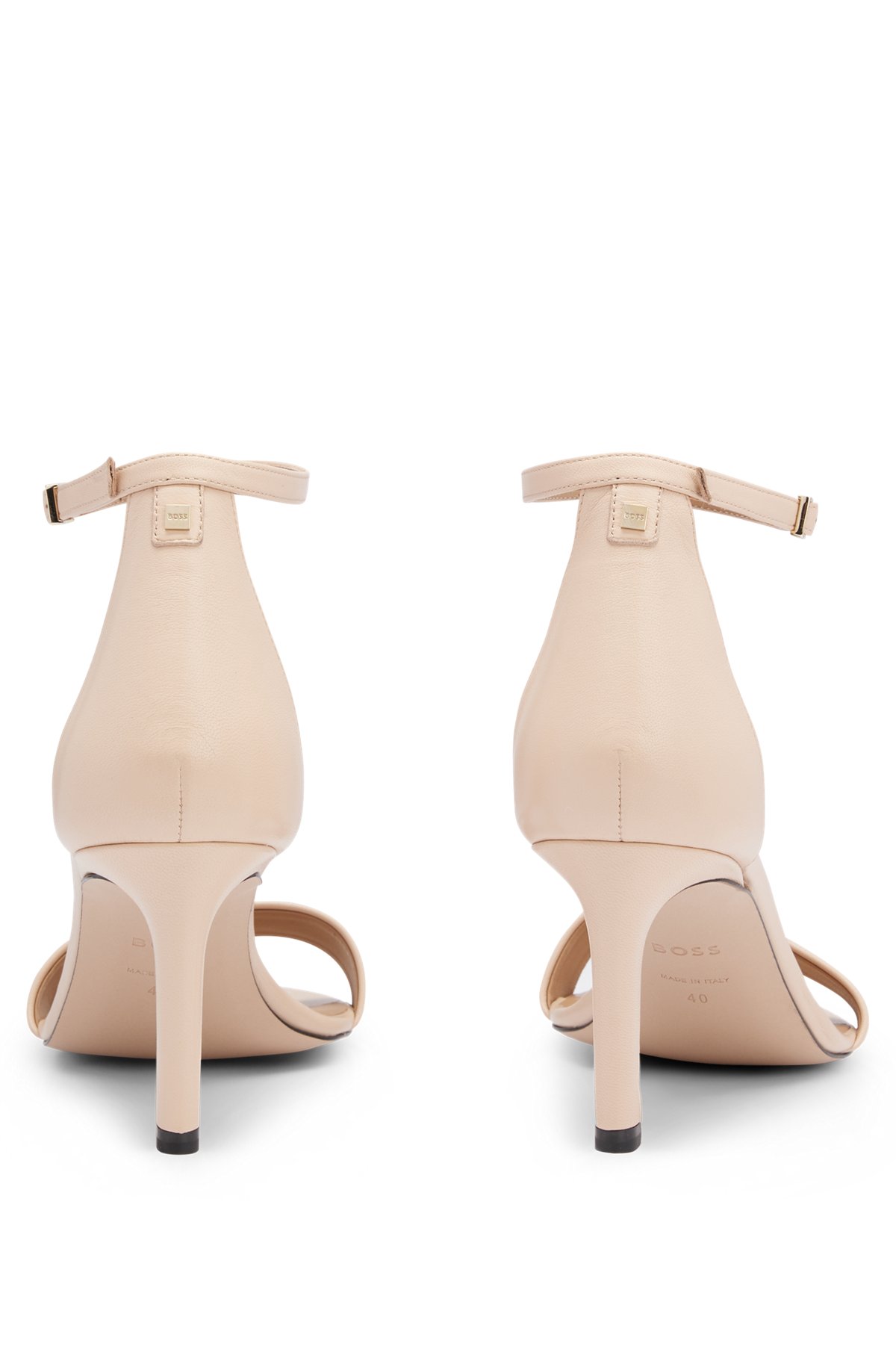 Nappa-leather strappy sandals with 7cm heel, Light Beige