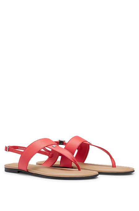 Nappa-leather thong sandals with logo trim, Pink