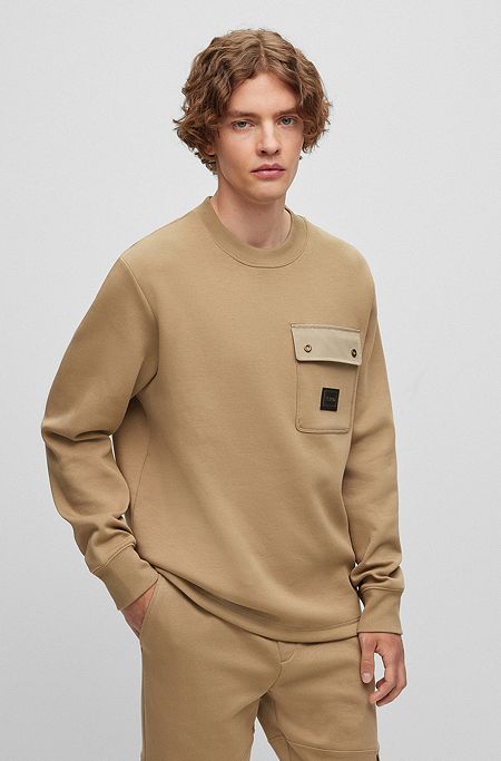 Cotton-blend sweatshirt with metal-framed logo, Light Brown