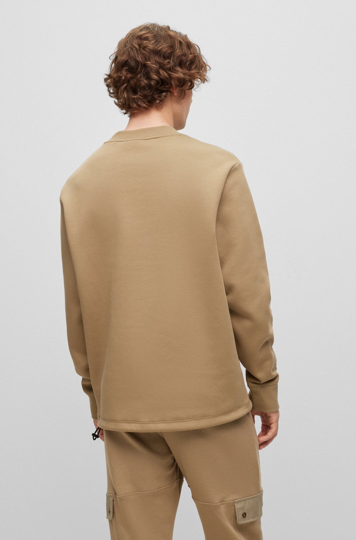 Cotton-blend sweatshirt with metal-framed logo, Light Brown