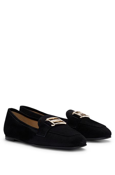 Suede moccasins with branded hardware and leather lining, Black