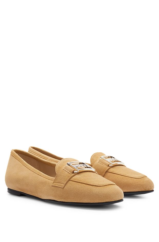 Suede moccasins with branded hardware and leather lining, Beige