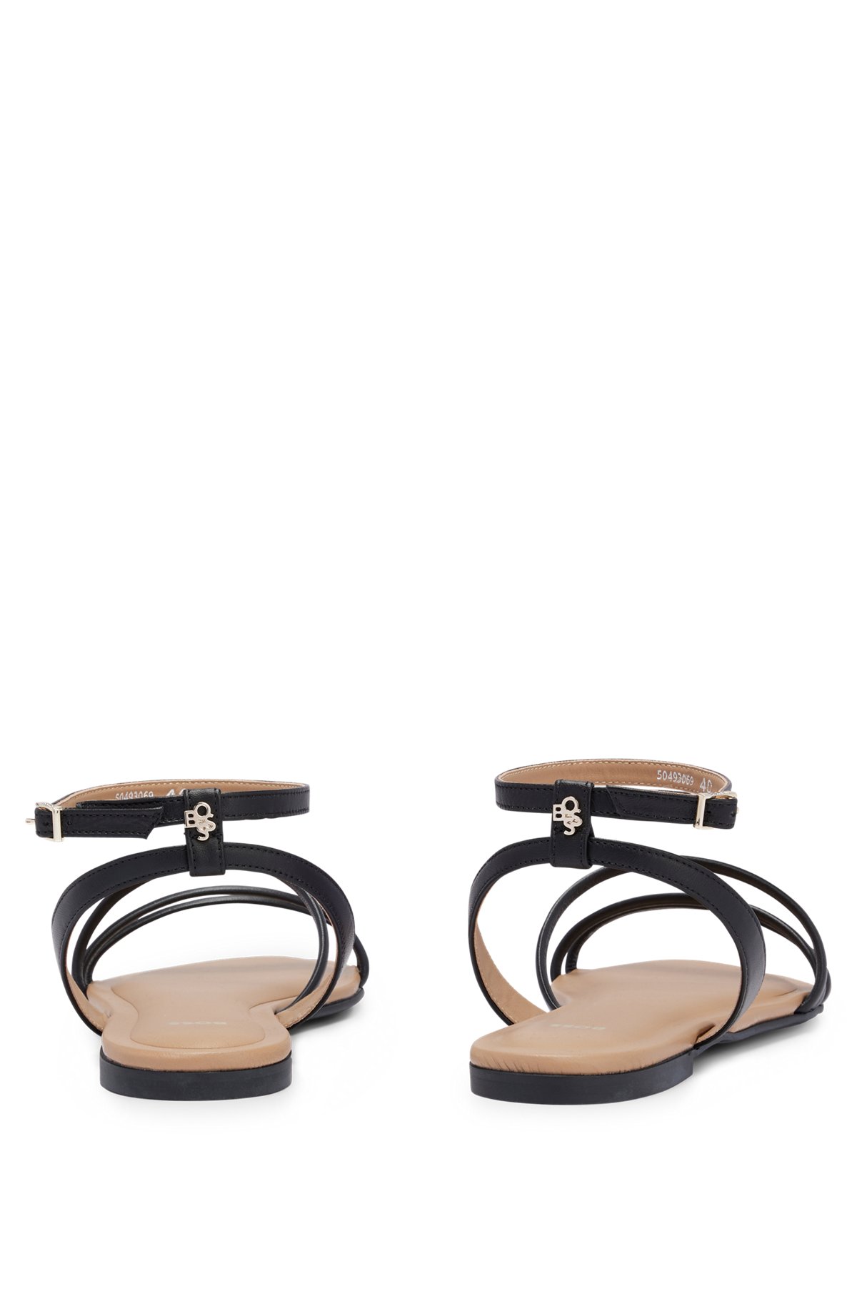 Nappa-leather strappy sandals with flat sole, Black