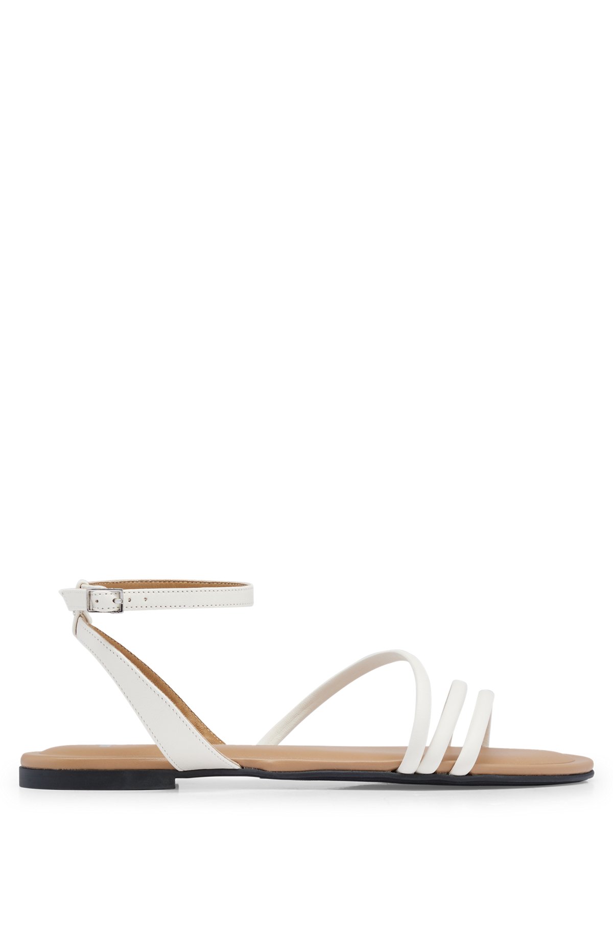 Nappa-leather strappy sandals with flat sole, White