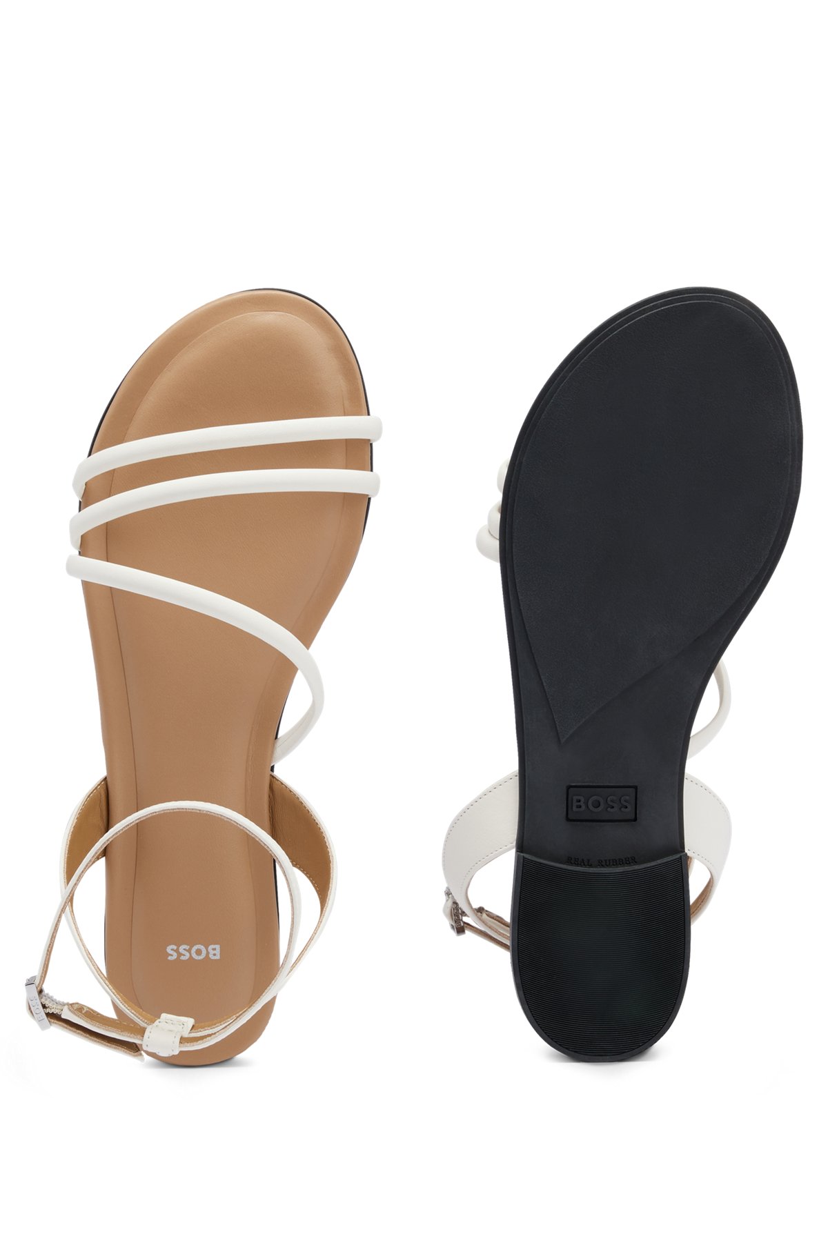 Nappa-leather strappy sandals with flat sole, White