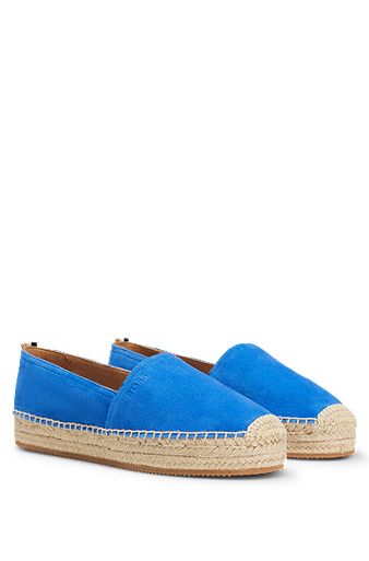 Goat-suede espadrilles with embossed logo and jute sole, Blue