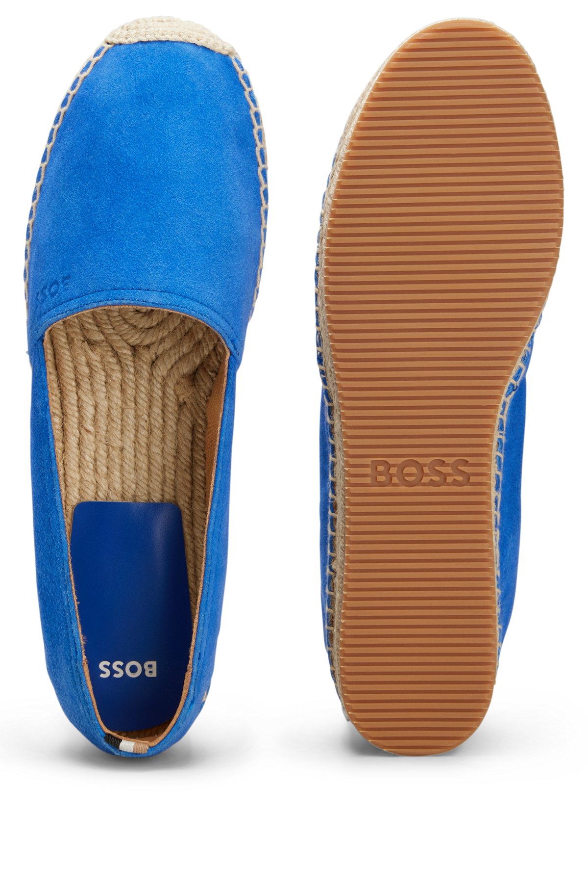 Goat-suede espadrilles with embossed logo and jute sole, Blue