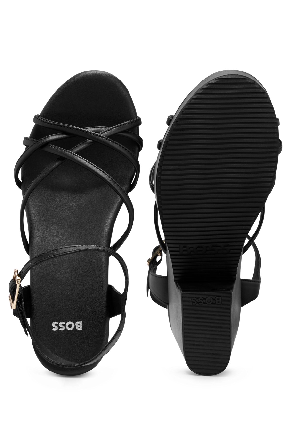 BOSS - Platform sandals in soft leather with branded buckle