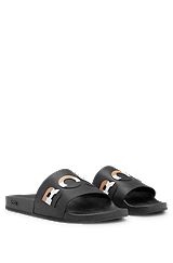PVC slides with signature-stripe logo and contoured footbed, Black