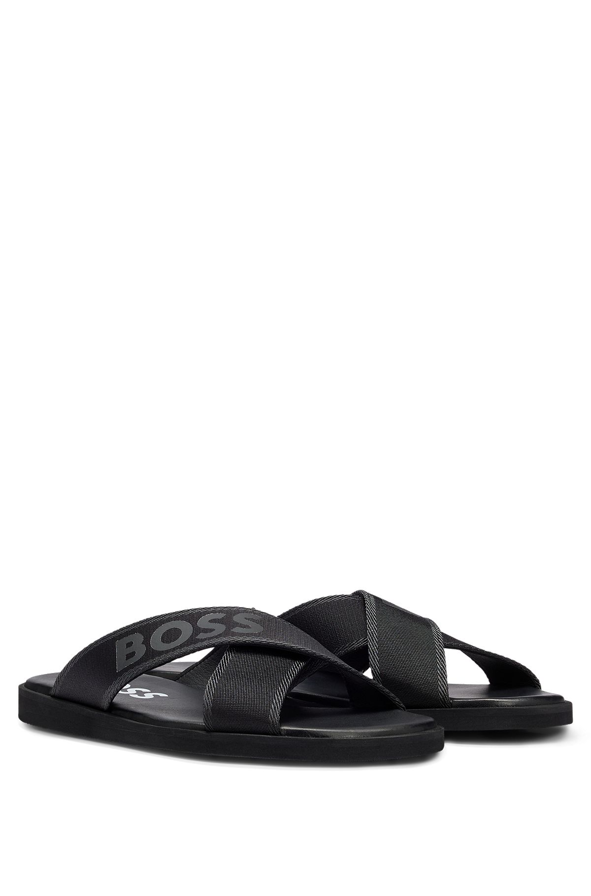 Cross-strap slides with tonal branding and EVA outsole, Black