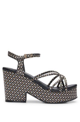 BOSS Fauxleather platform sandals with monogram details