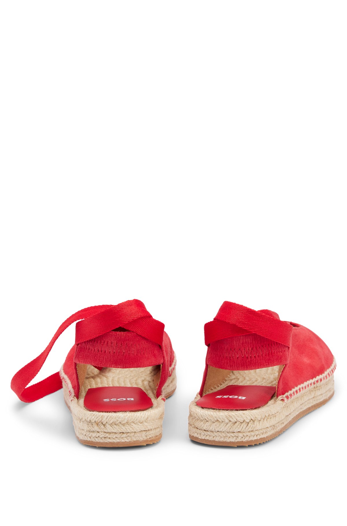Goat-suede ballerina espadrilles with ankle ties, Light Red
