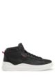 High-top trainers in leather with stacked logo, Black