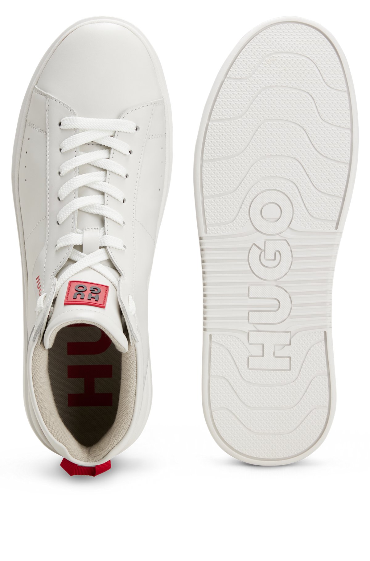 High-top trainers in leather with stacked logo, White